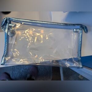Clear and Blue Trim Cosmetic Bag